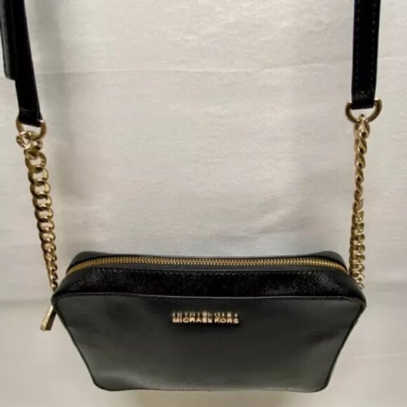 Michael Kors Jet Set East West Crossbody Black Pebbled Saffiano With Gold Trim - Picture 3 of 14